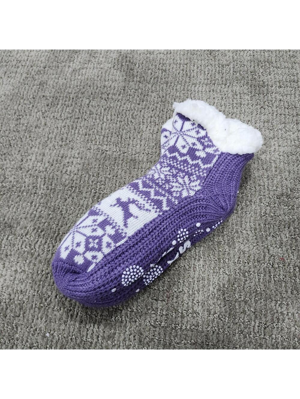 MUK LUKS Purple White Knit Sherpa-Lined Slipper Socks New With Tags